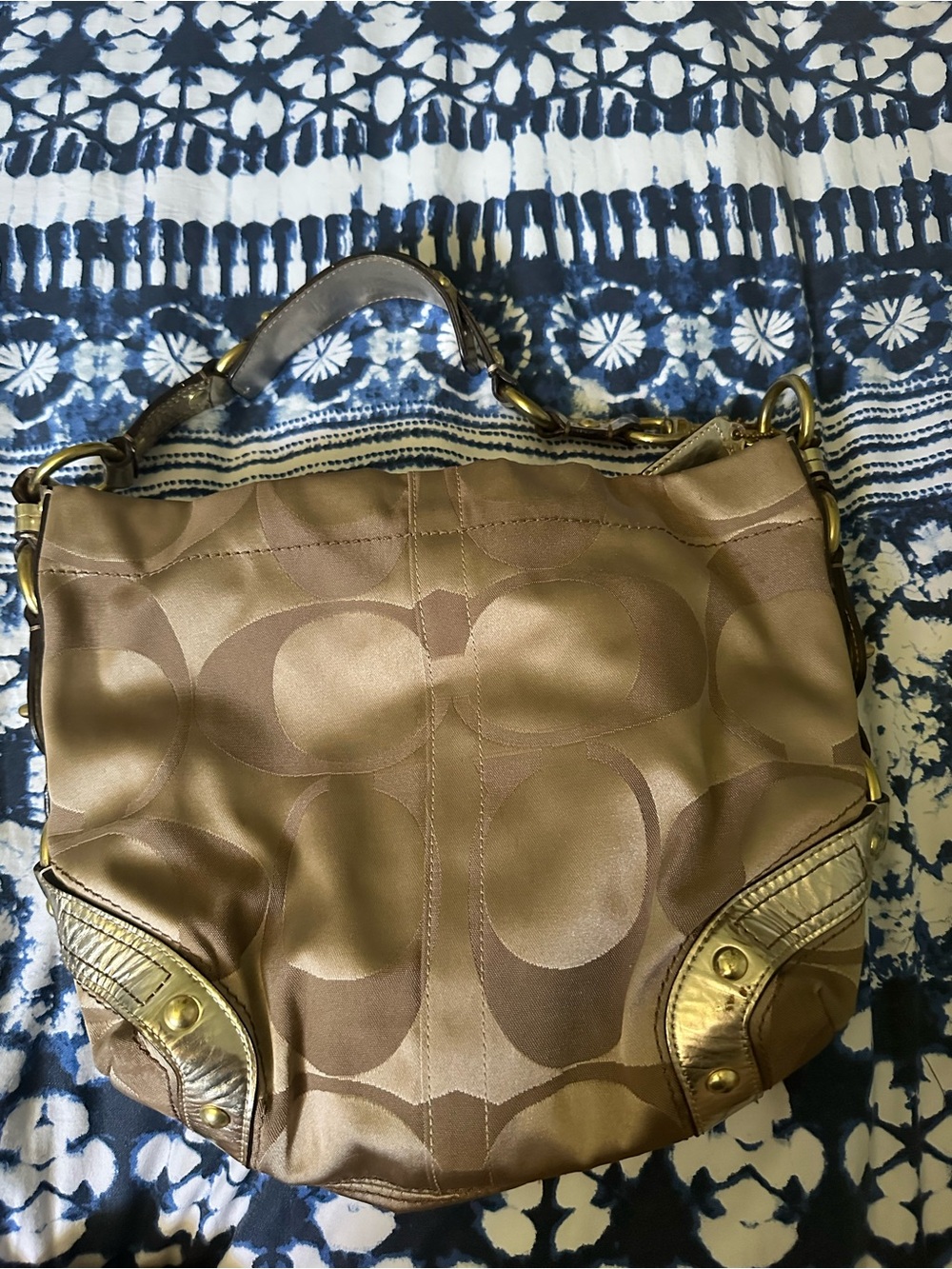 Coach Brown Signature Shoulder Bag with Gold Accents